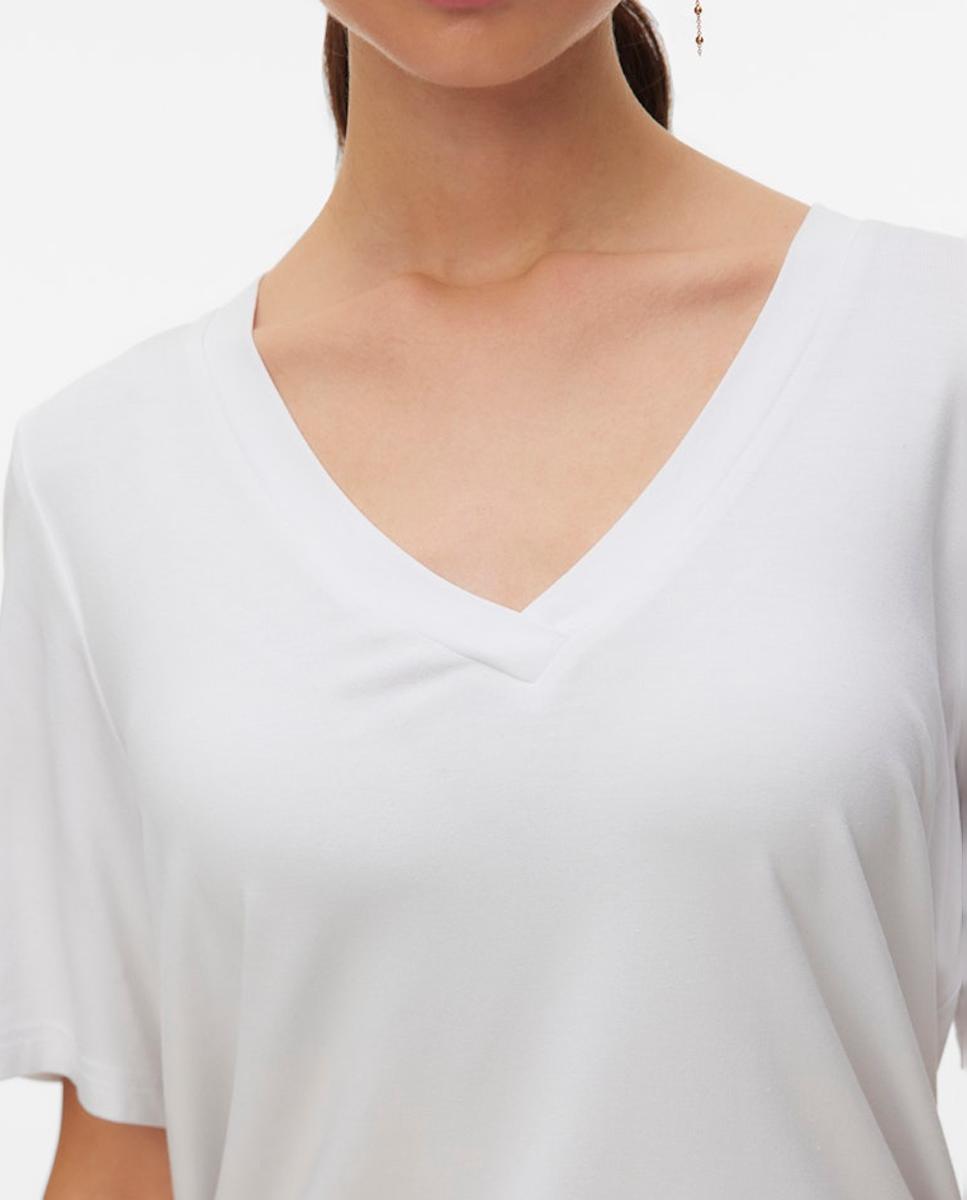 T-shirt Folgada com Decote em Bico Branco-3