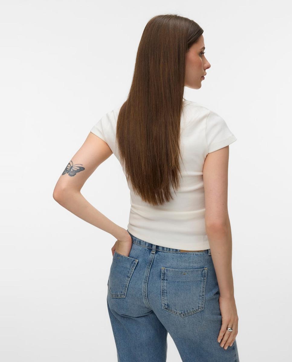 T-shirt básica de mulher com manga curta Branco-2