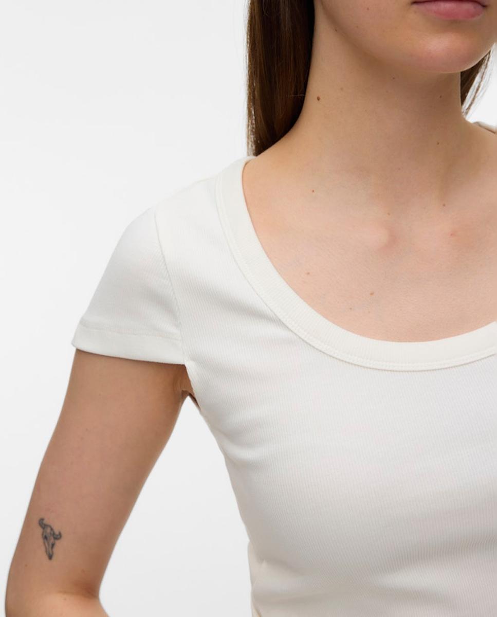 T-shirt básica de mulher com manga curta Branco-3