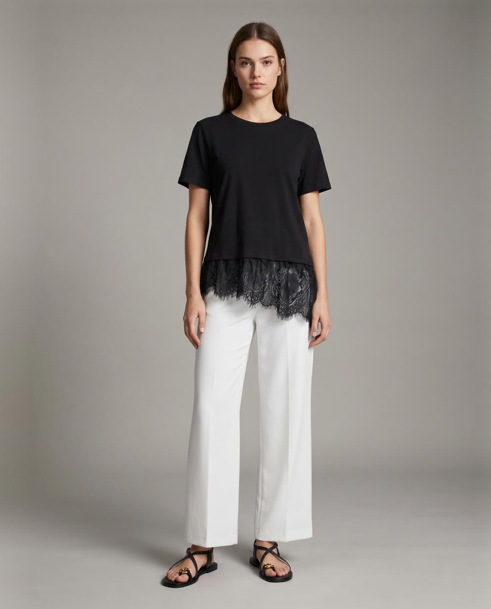 Vero Moda - Camiseta estilo oversize de mujer con bajo de encaje.