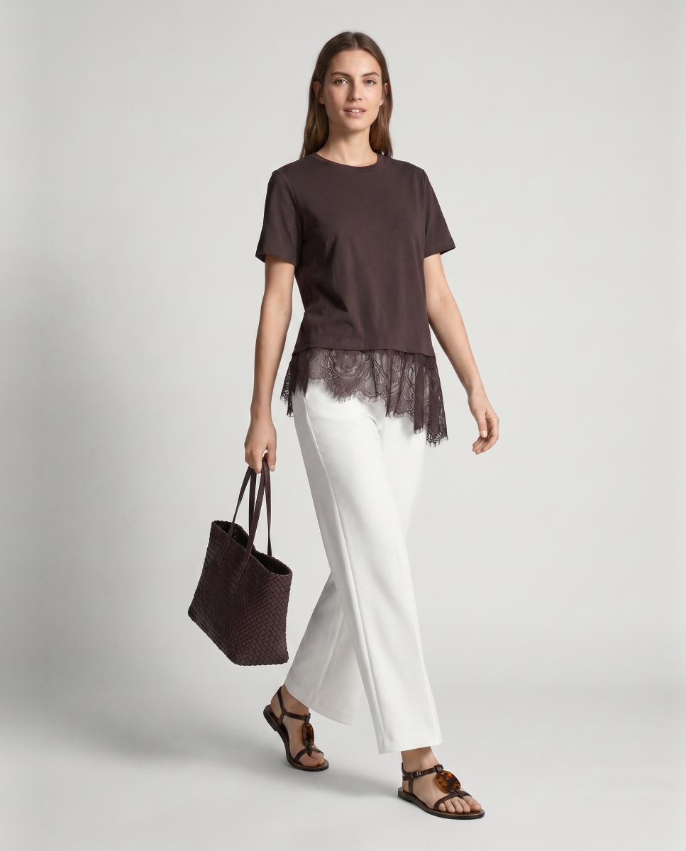 Imagem 0 de T-shirt Estilo Oversize com Parte Inferior de Renda