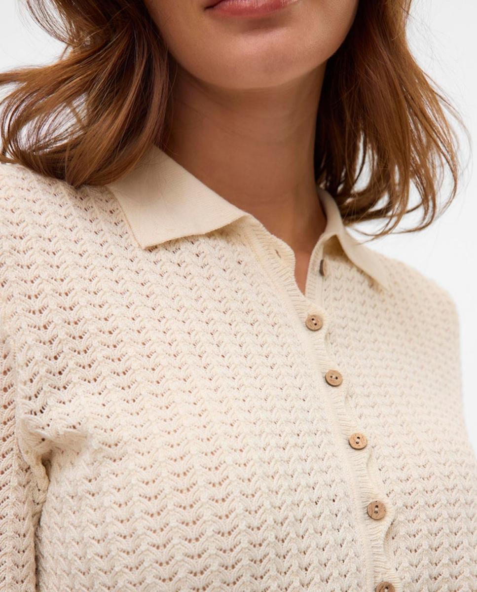 Polo de Malha Fina com Manga 2/4 Branco-4