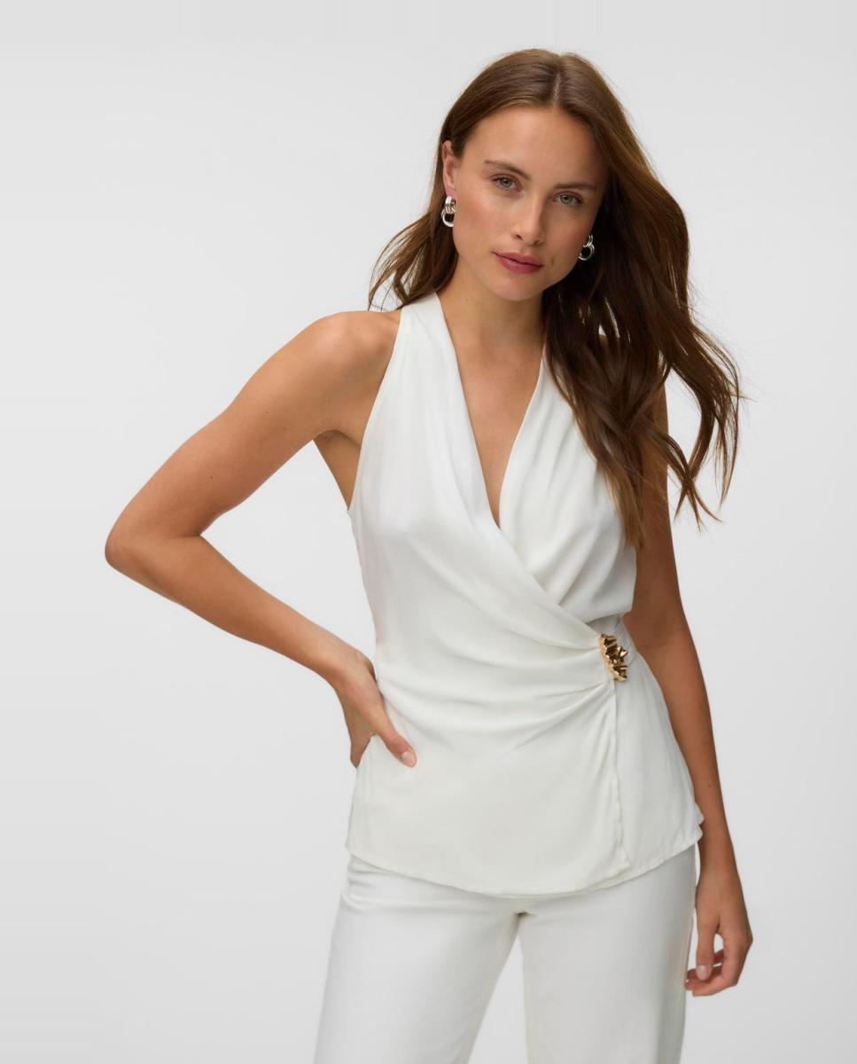 Imagen 0 de Top halter de mujer efecto cruzado Blanco