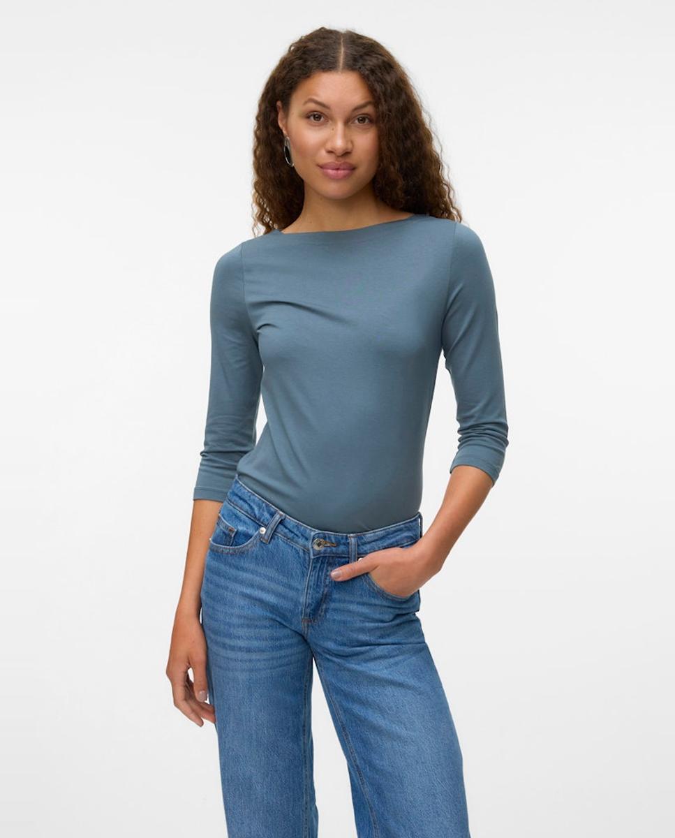 Camiseta de mujer mangas tres cuarto con escote barco - Vero Moda - Azul índigo Azul índigo-1