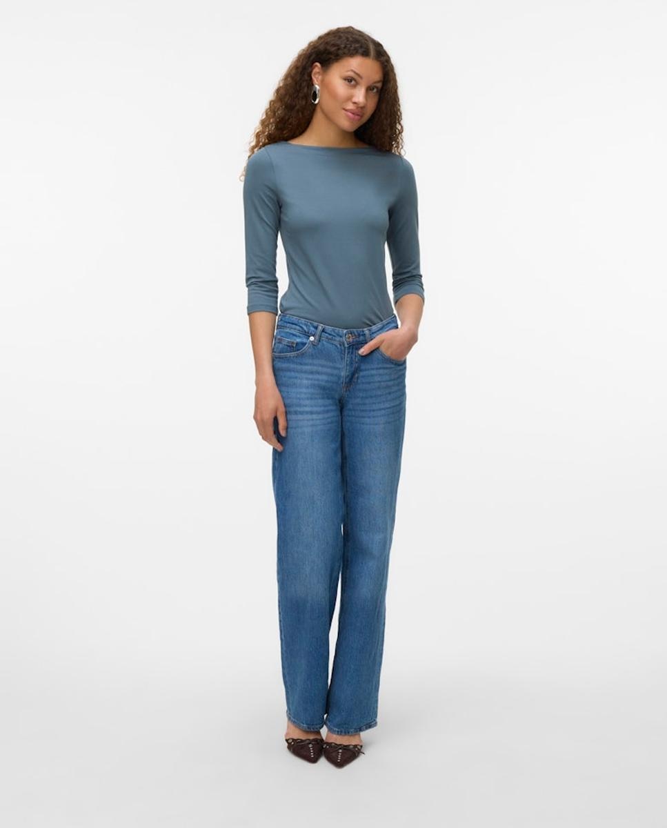 Camiseta de mujer mangas tres cuarto con escote barco - Vero Moda - Azul índigo Azul índigo-5