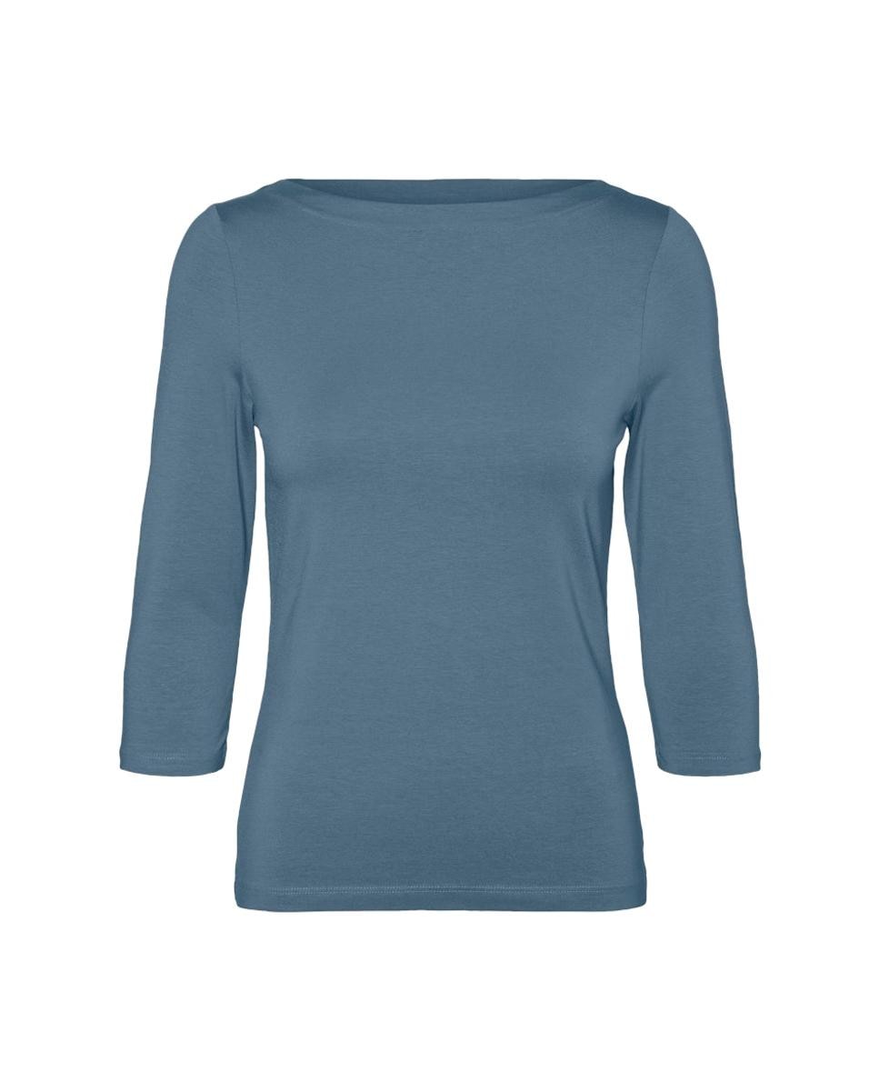 Camiseta de mujer mangas tres cuarto con escote barco - Vero Moda - Azul índigo Azul índigo-4