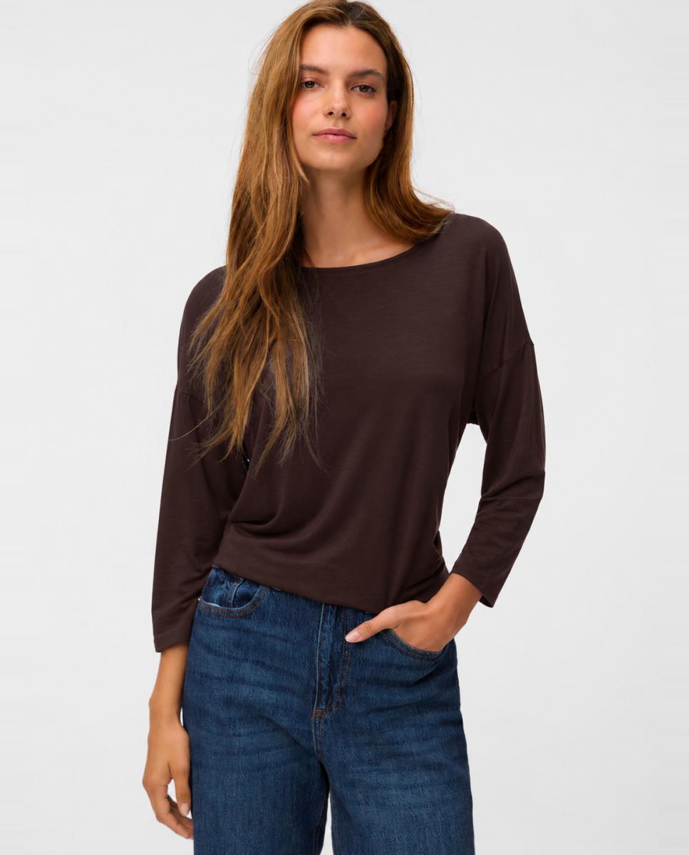 Top manga 3/4 con cuello barco - Vero Moda - Marrón oscuro Marrón oscuro-1