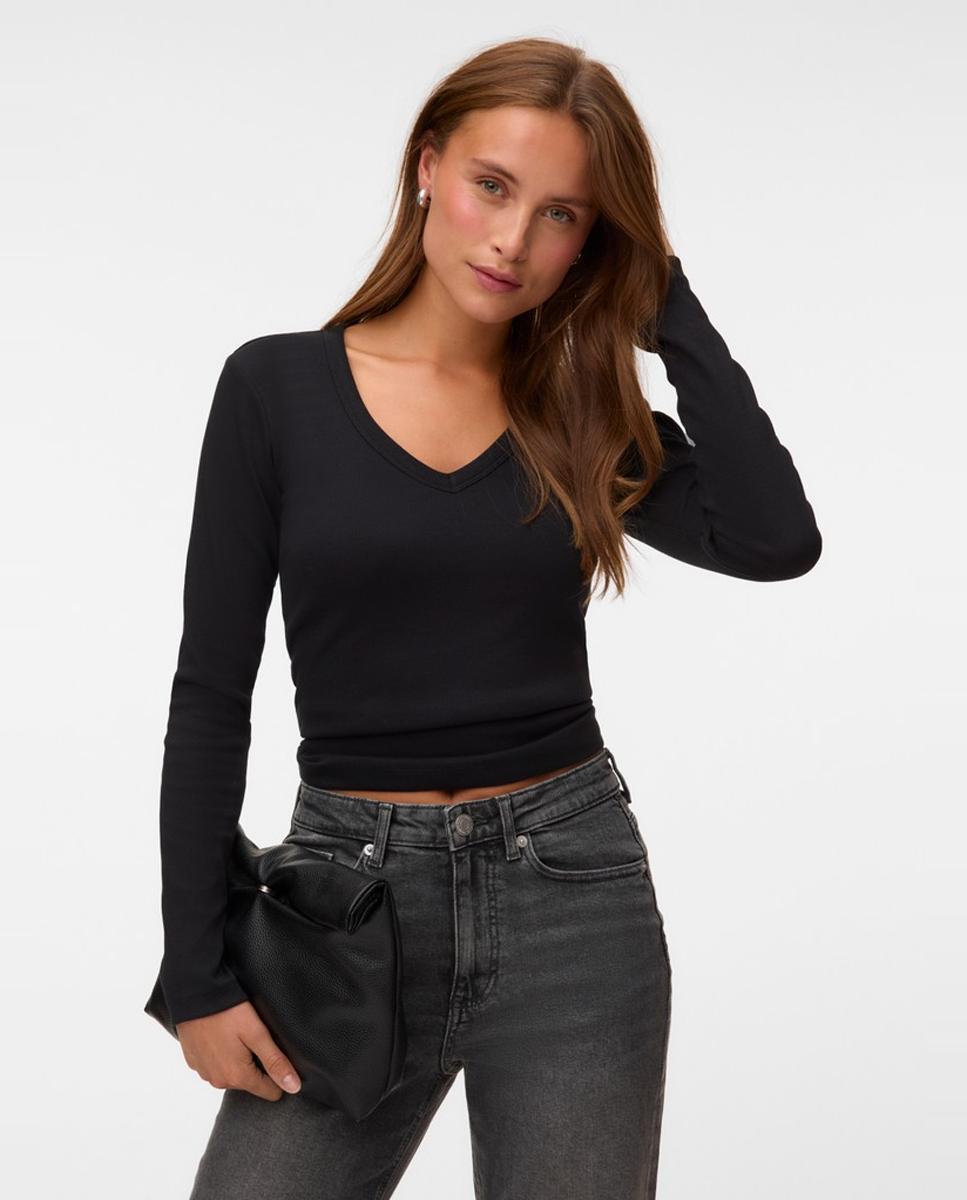 Imagen 1 de Camiseta manga larga cuello pico - Vero Moda - Negro Negro