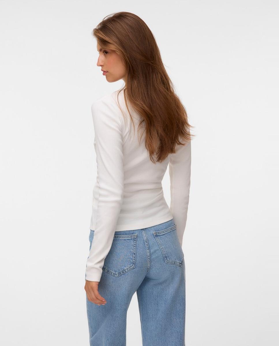 Camisola com Manga Comprida e Decote em Bico Branco-2