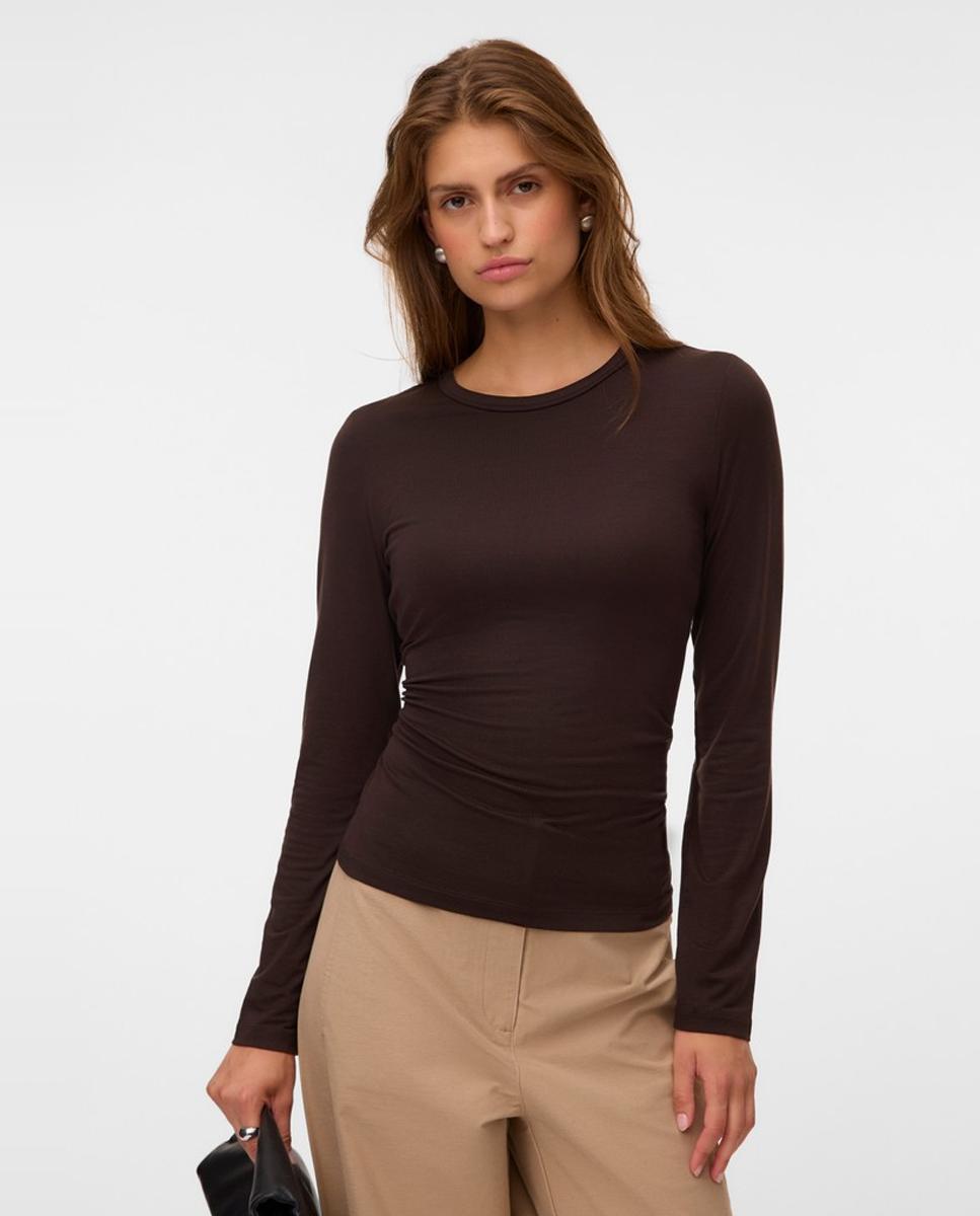 Camiseta básica de manga larga - Vero Moda - Marrón oscuro Marrón oscuro-1
