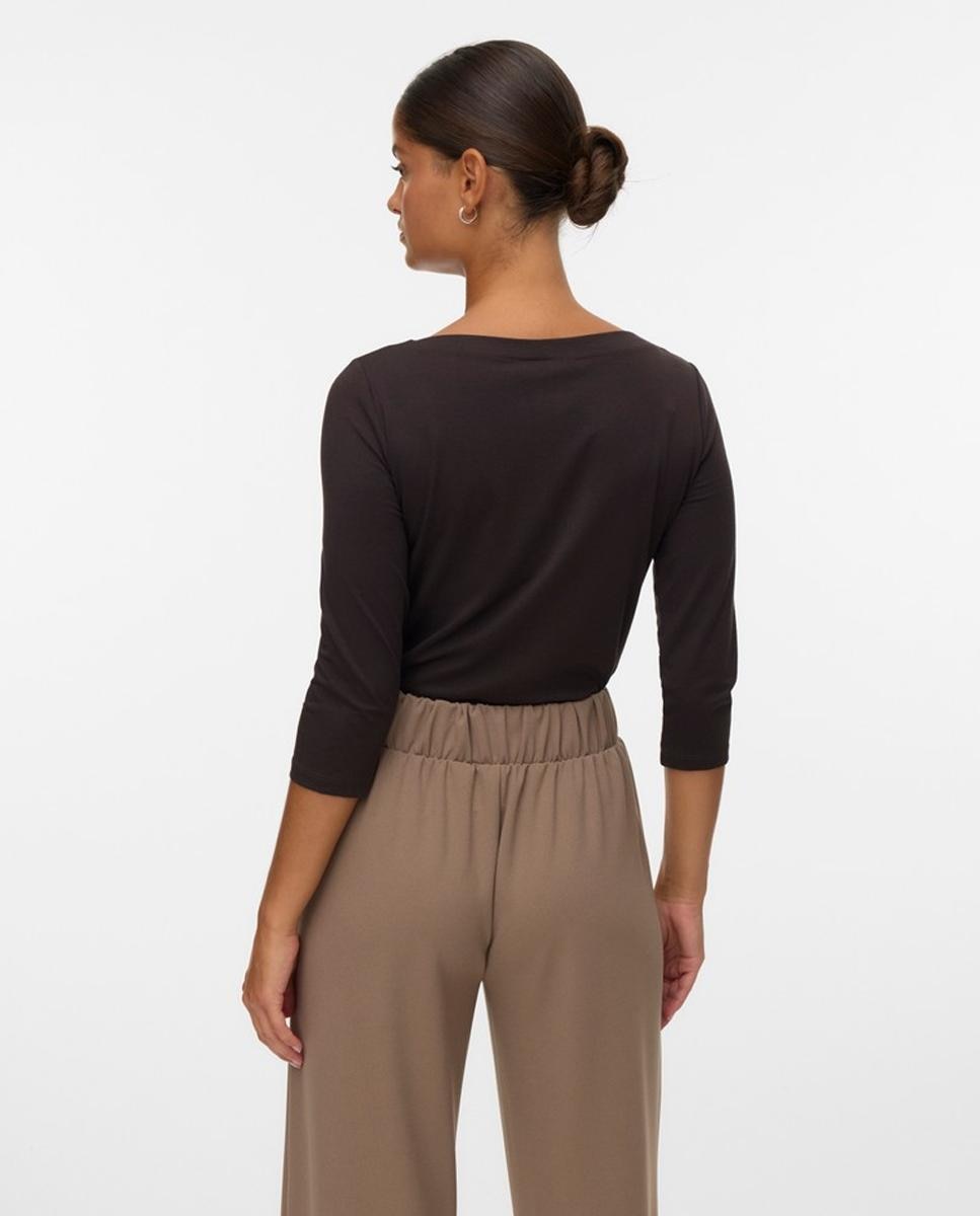 Camiseta de mujer mangas tres cuarto con escote barco - Vero Moda - Marrón Marrón-2