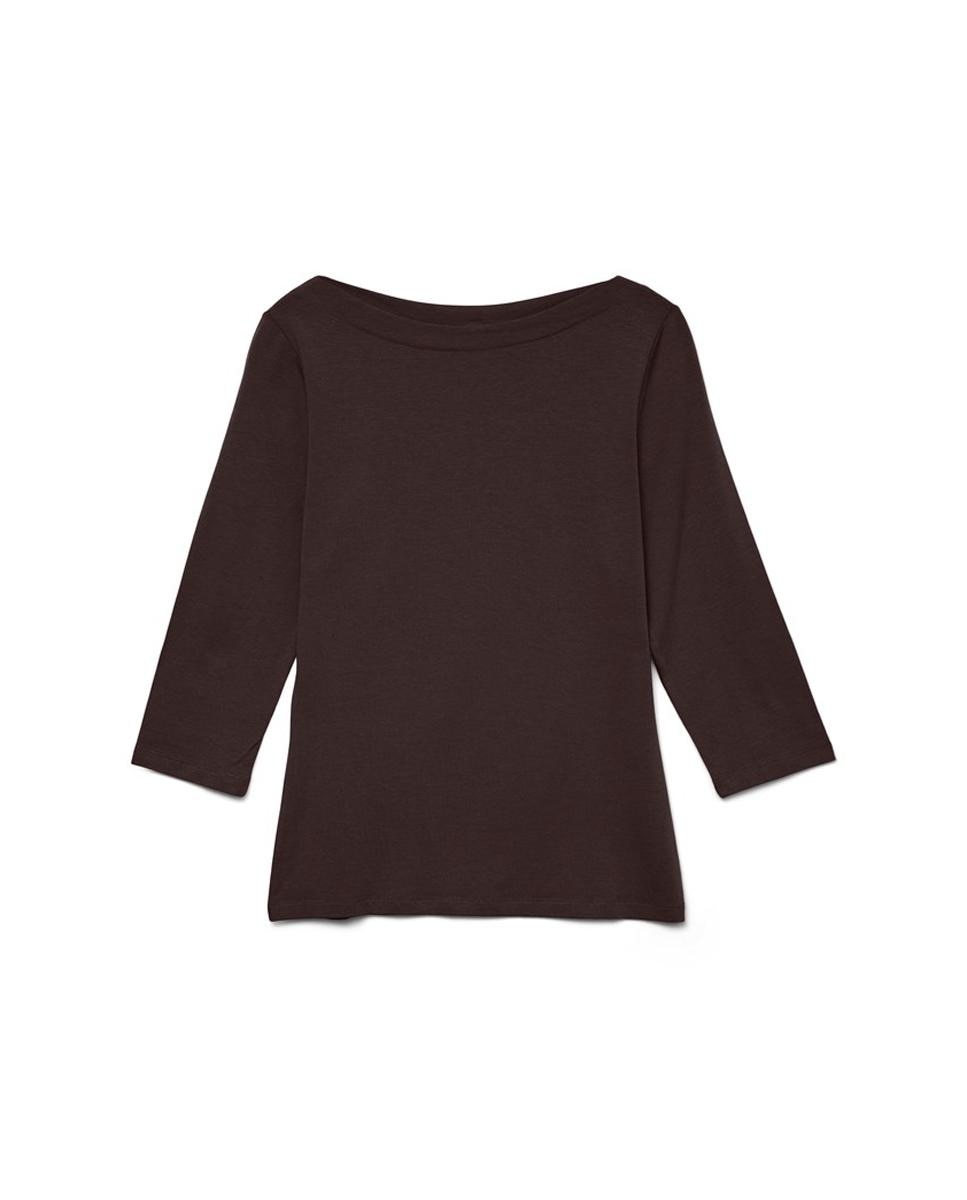 Camiseta de mujer mangas tres cuarto con escote barco - Vero Moda - Marrón Marrón-5