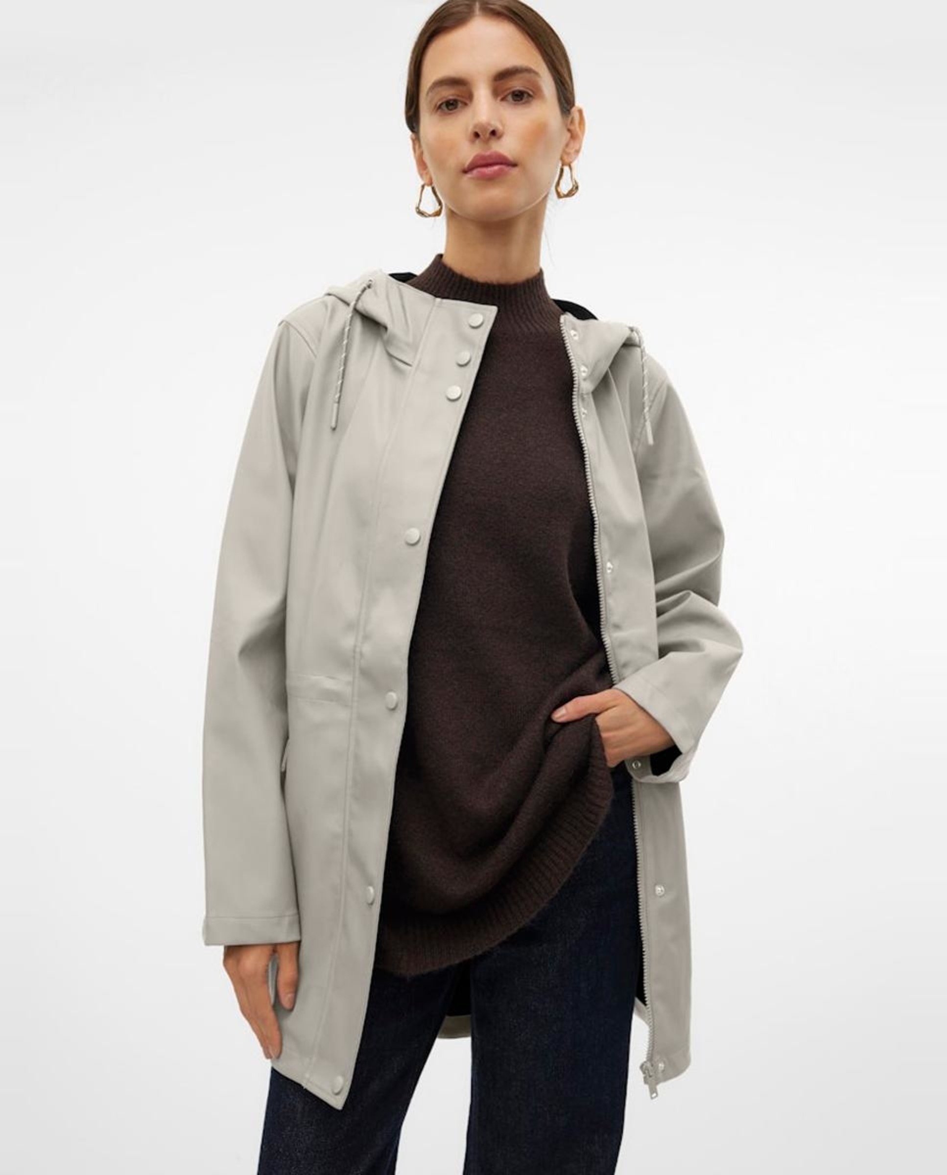 Chubasquero de mujer manga larga con capucha - Vero Moda - Azul índigo Gris claro-2