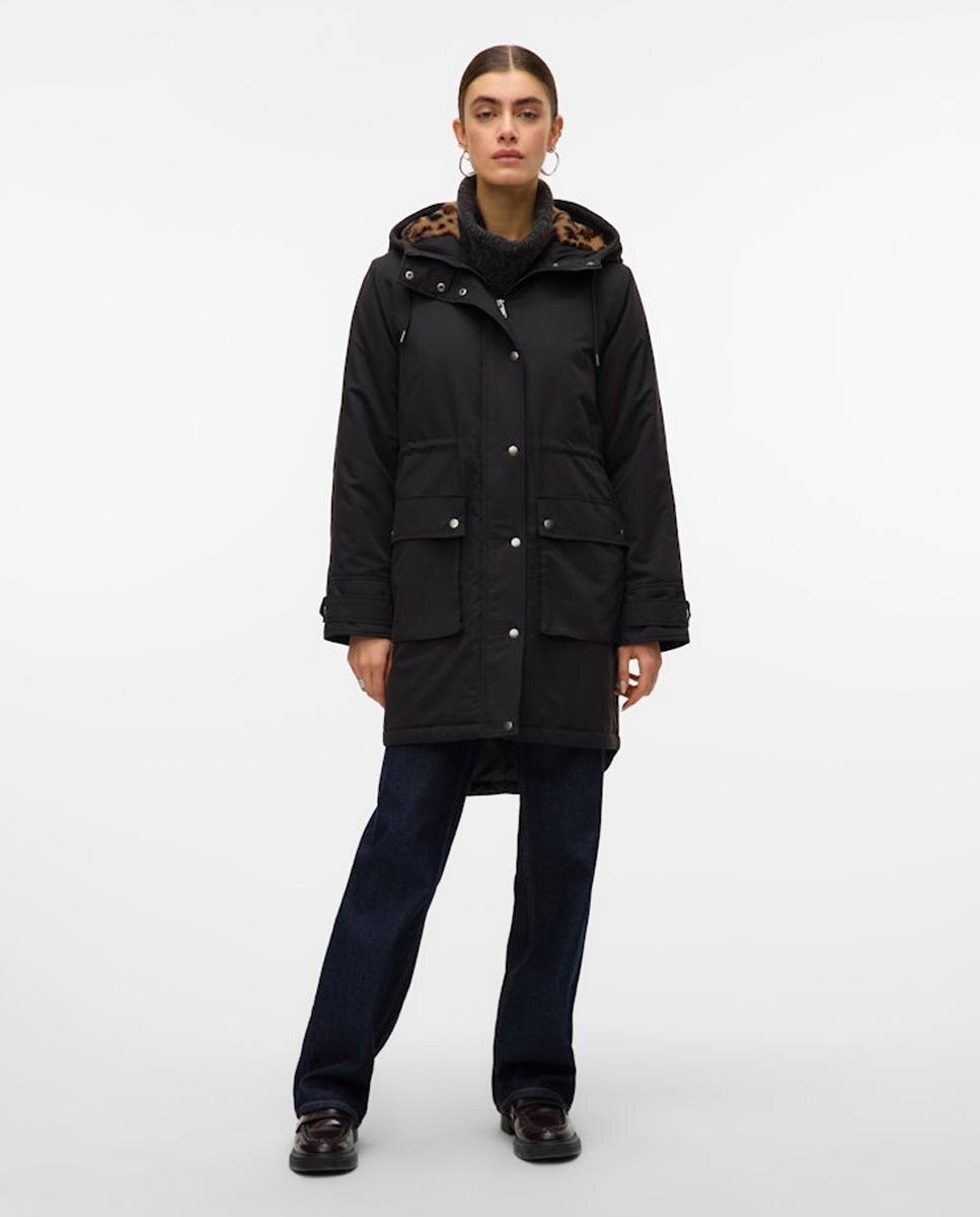 Parka de Forro Acolchoado com Capuz Preto-1