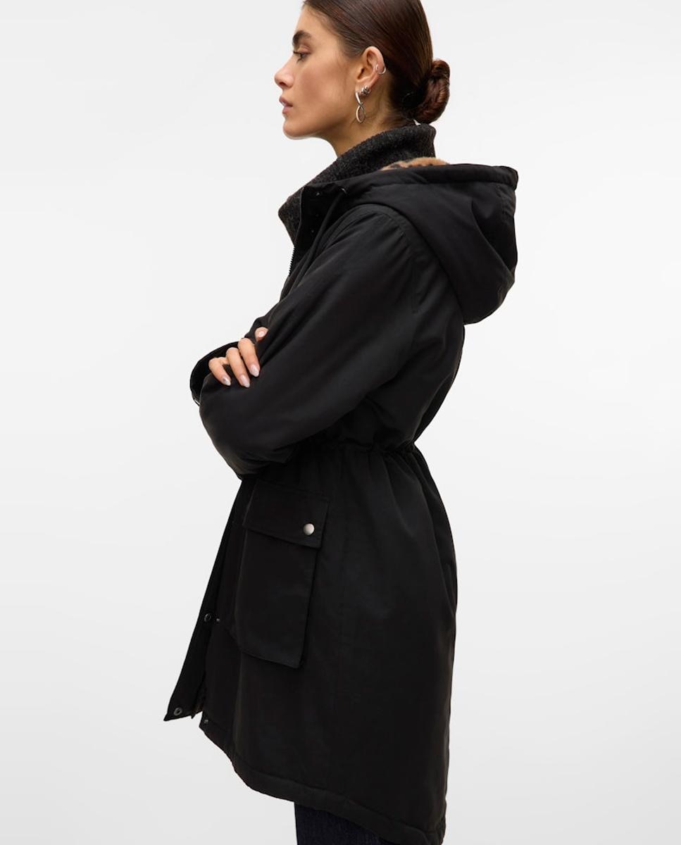 Parka de Forro Acolchoado com Capuz Preto-2