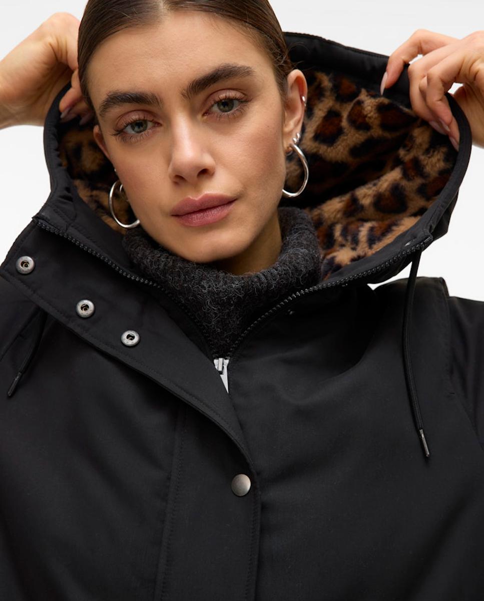 Parka de Forro Acolchoado com Capuz Preto-3
