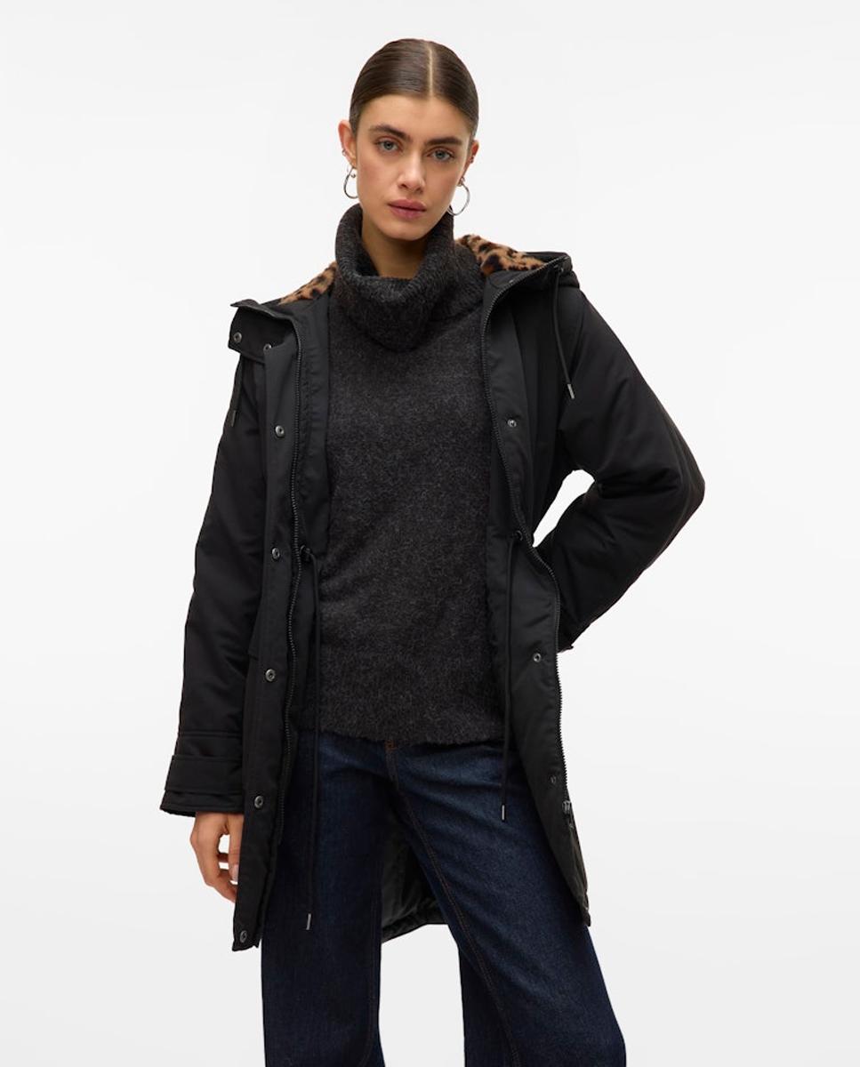 Parka de Forro Acolchoado com Capuz Preto-5
