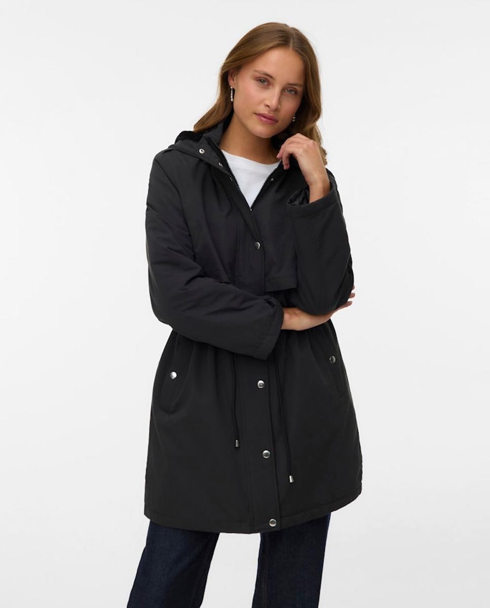 Parka Midi com Capuz Desmontável Preto-2