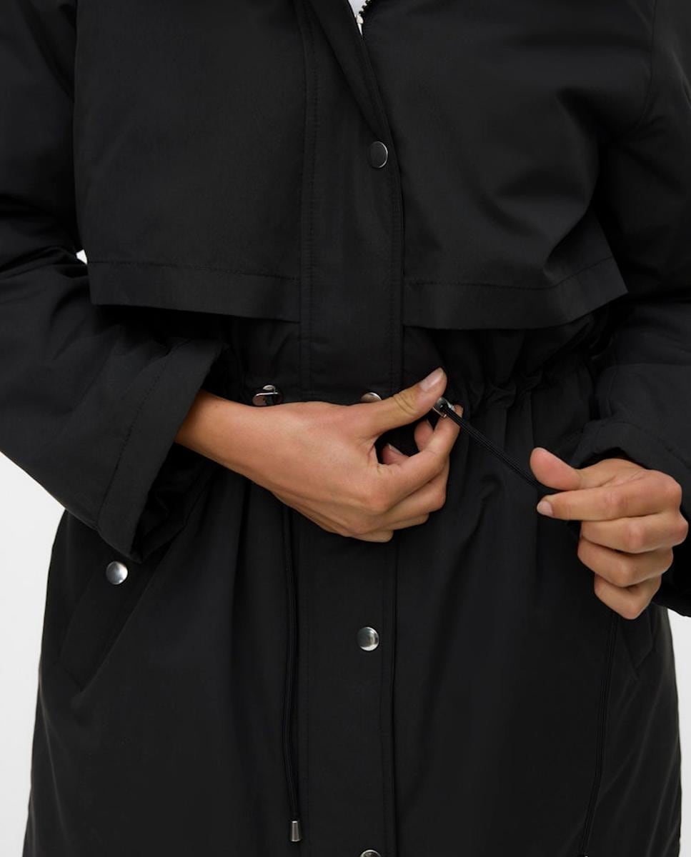 Parka Midi com Capuz Desmontável Preto-3