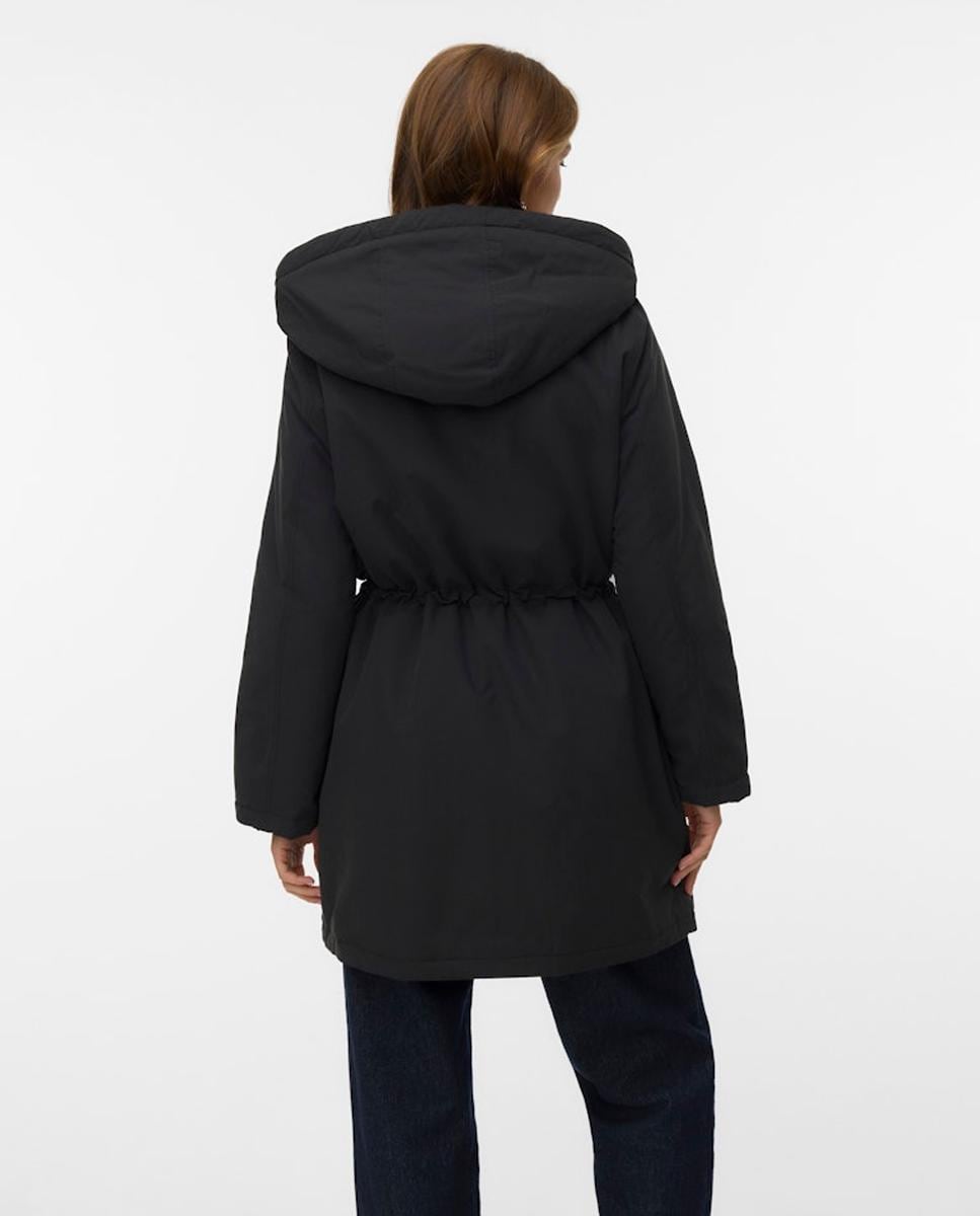 Parka Midi com Capuz Desmontável Preto-4