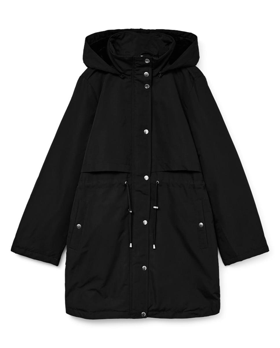 Parka Midi com Capuz Desmontável Preto-5