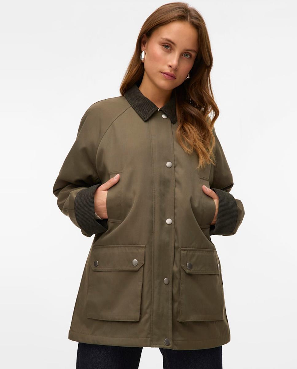 Casaco Oversize com Colarinho de Camisa Verde pardo-2
