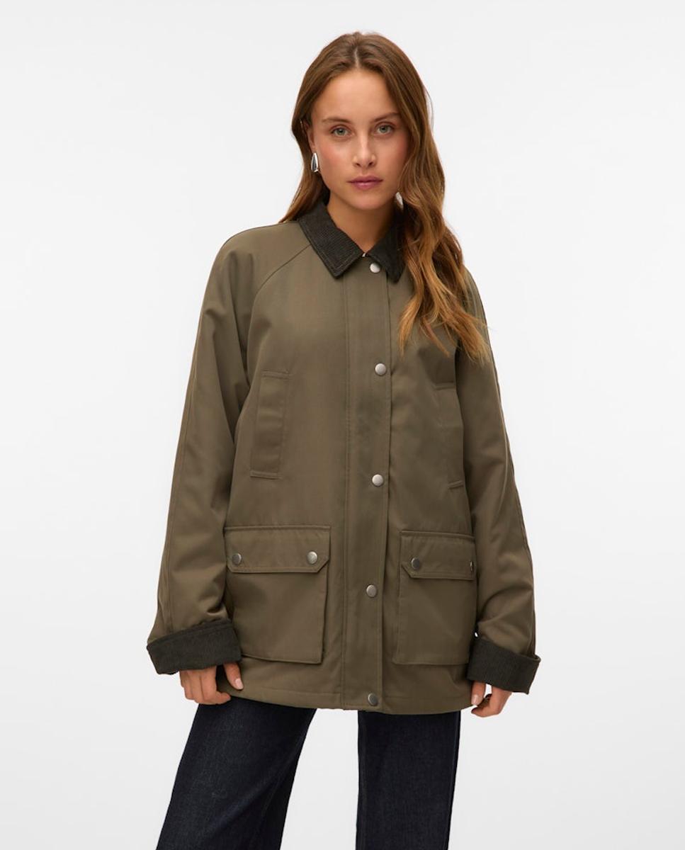 Casaco Oversize com Colarinho de Camisa Verde pardo-5