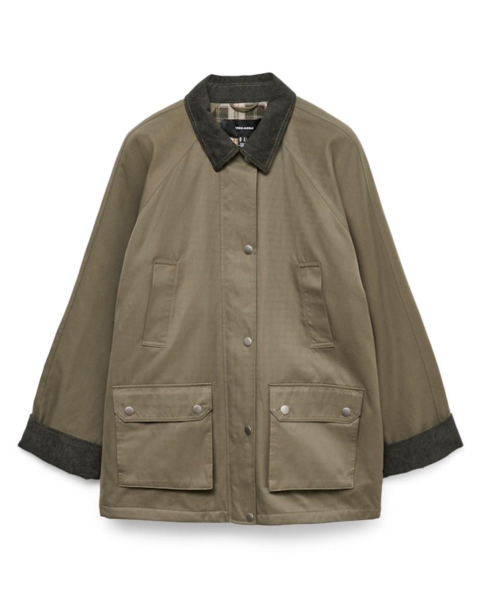 Casaco Oversize com Colarinho de Camisa Verde pardo-6