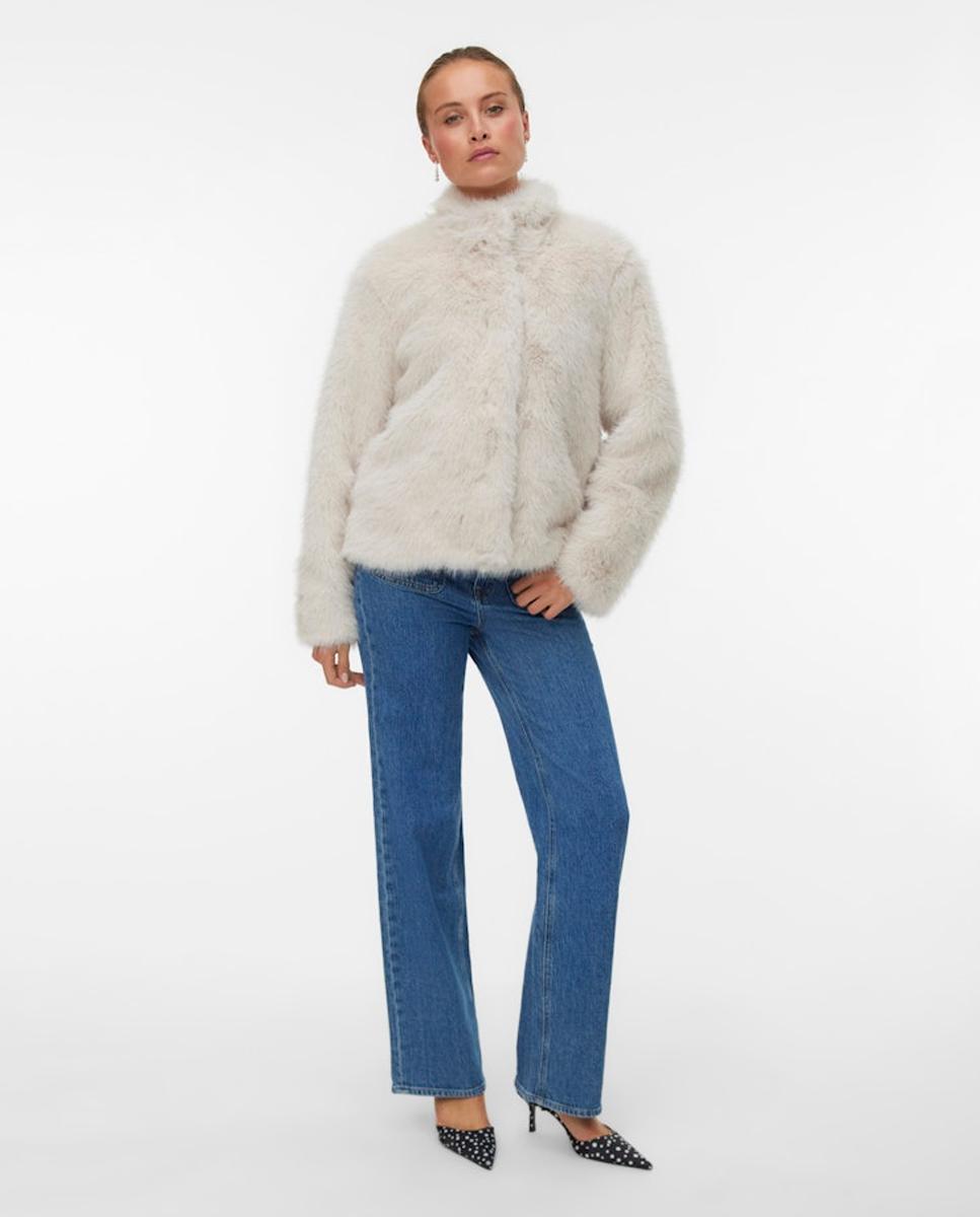 Chaqueta corta efecto pelo mujer - Vero Moda - Blanco hielo Blanco hielo-1