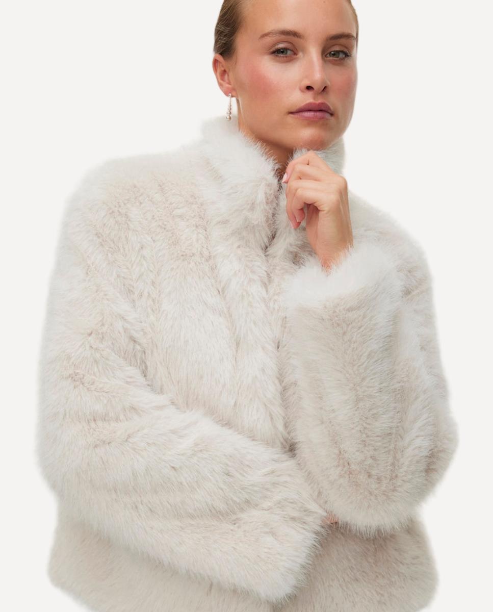 Chaqueta corta efecto pelo mujer - Vero Moda - Blanco hielo Blanco hielo-4