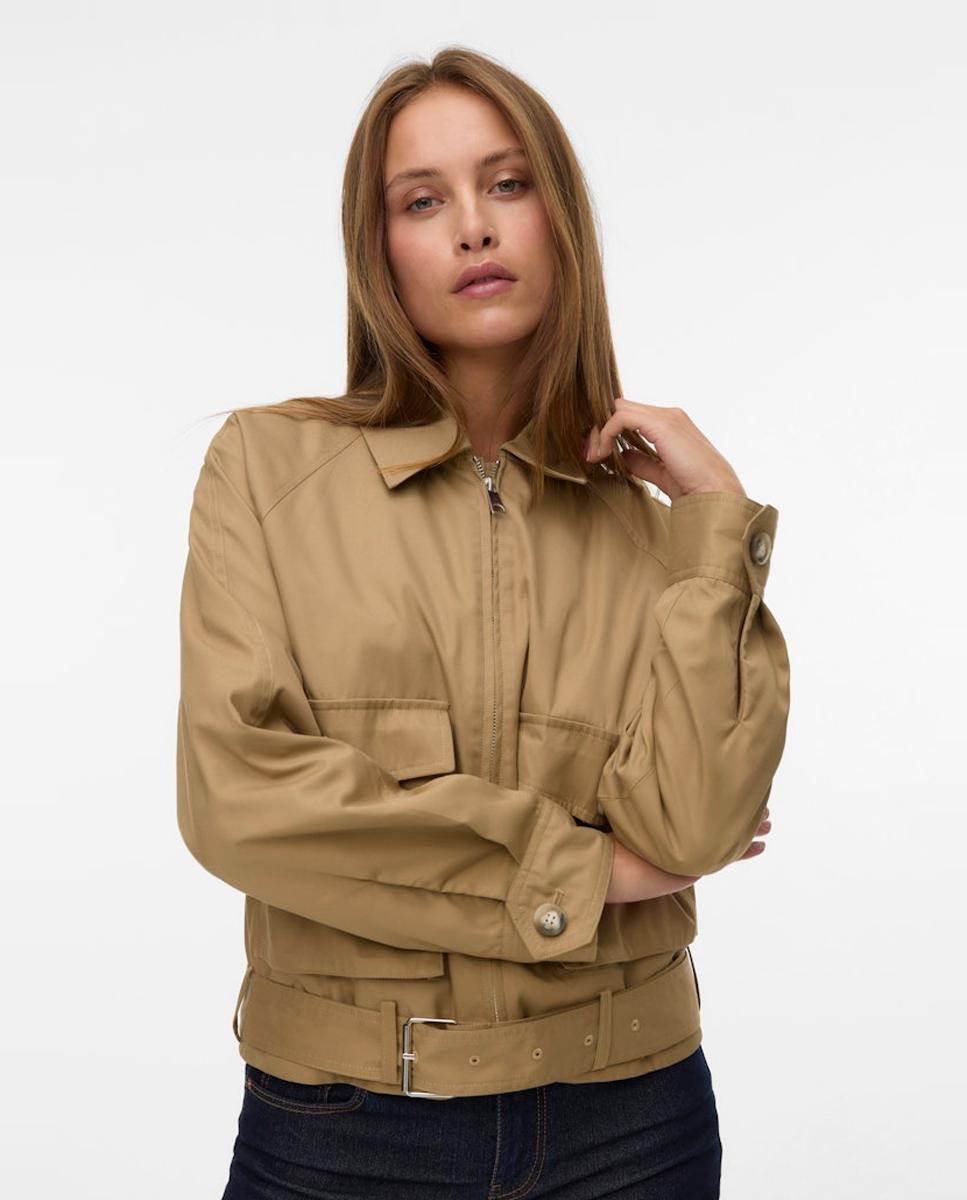 Vero Moda - Chaqueta con cremallera de mujer con cinturón en la cintura.
