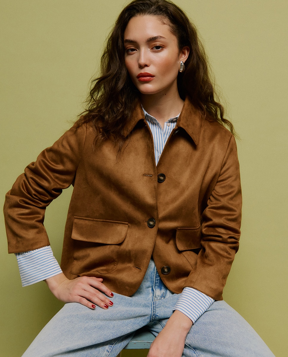 Vero Moda - Cazadora de botones de mujer efecto ante.