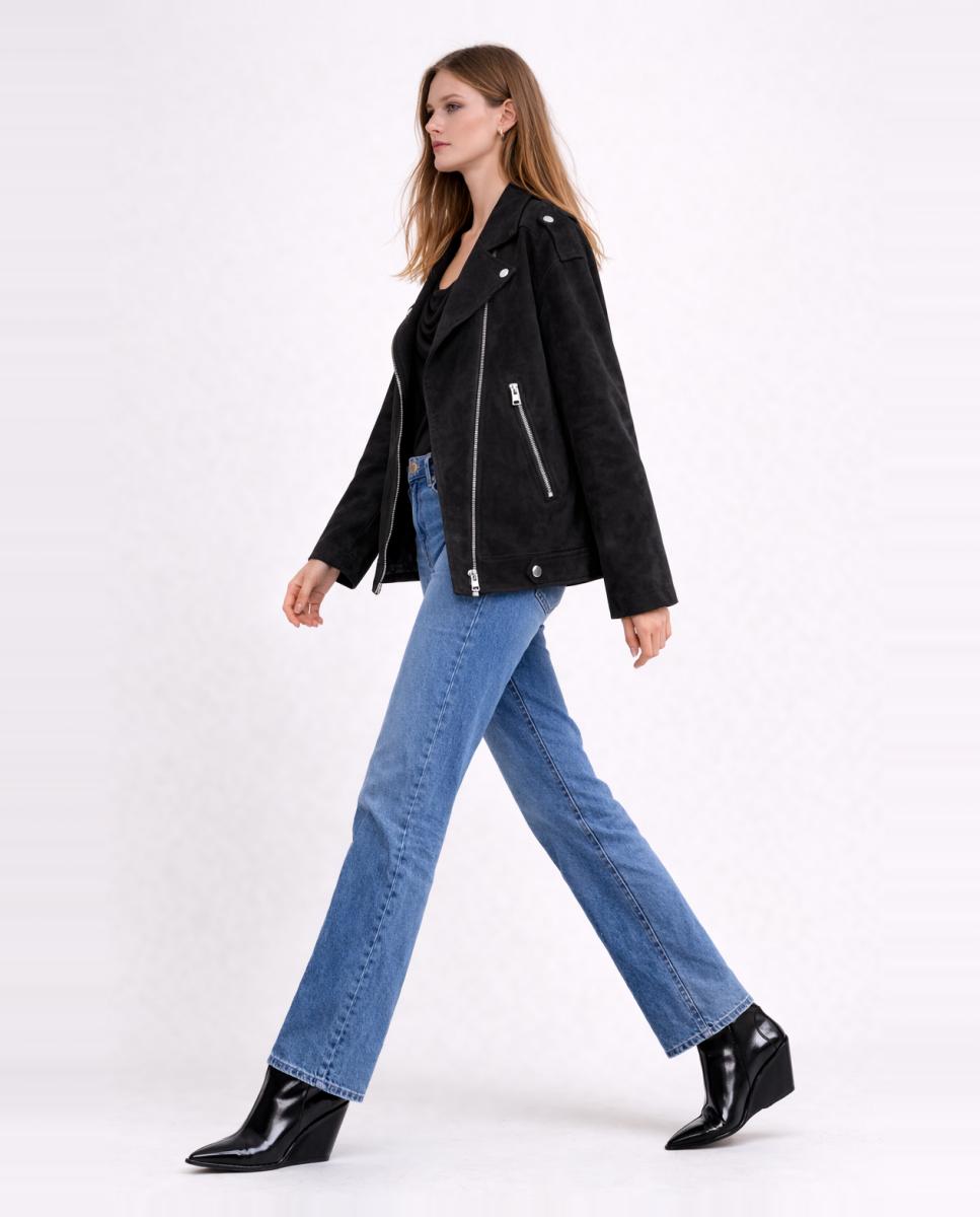 Casaco Oversize com Efeito de Camurça Preto-2