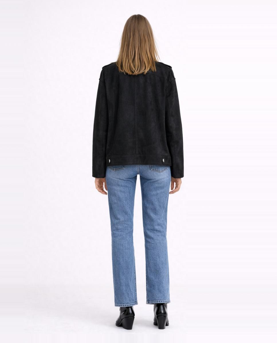 Casaco Oversize com Efeito de Camurça Preto-3