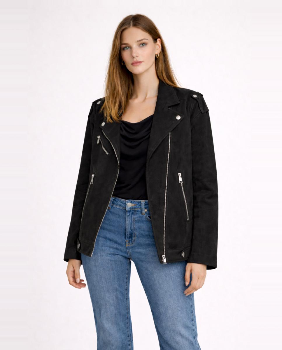 Casaco Oversize com Efeito de Camurça Preto-4