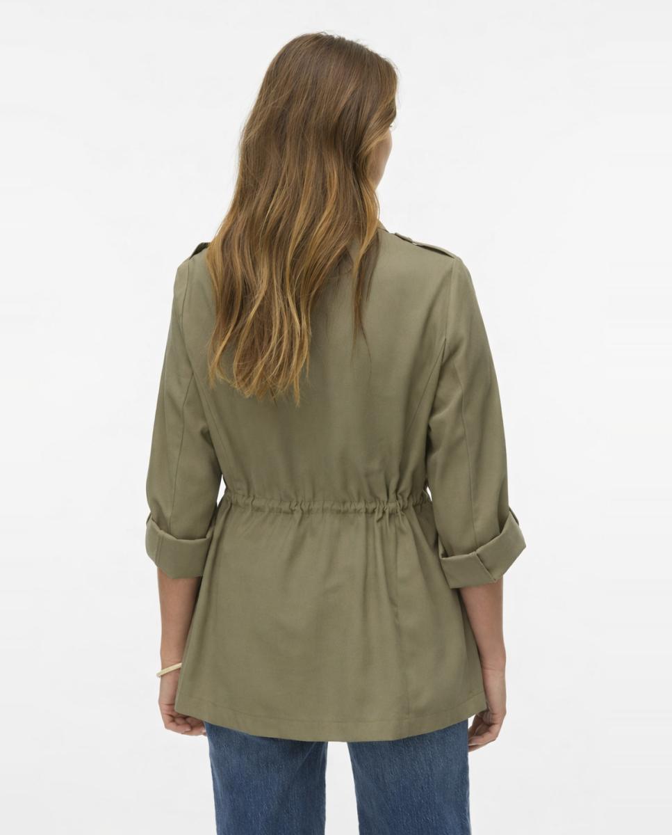 Parka com Mangas Ajustáveis e Colarinho de Camisa Caqui-2