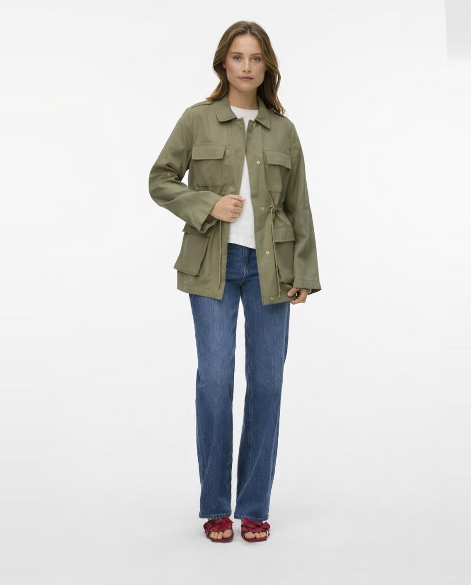 Parka com Mangas Ajustáveis e Colarinho de Camisa Caqui-3