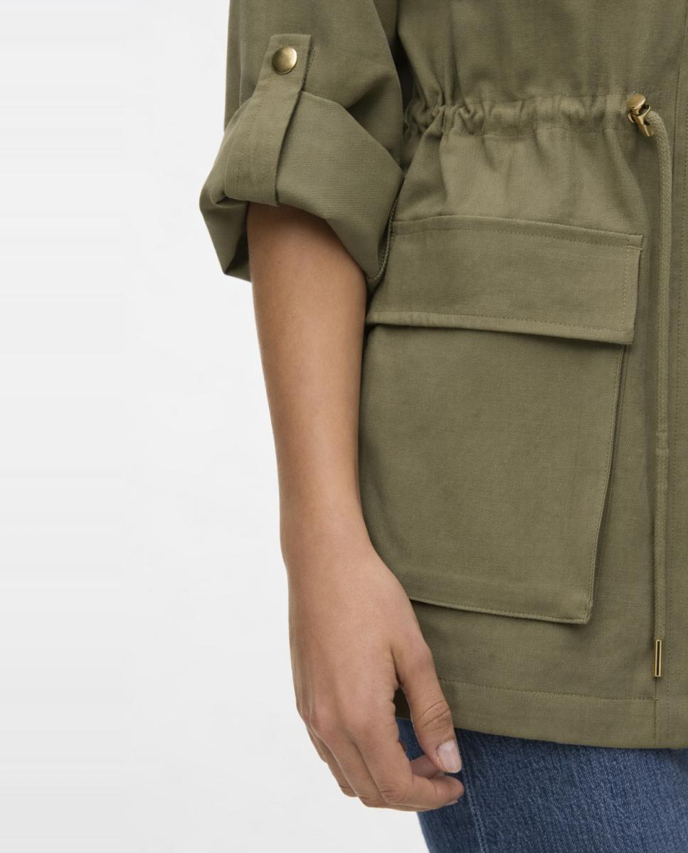 Parka com Mangas Ajustáveis e Colarinho de Camisa Caqui-4