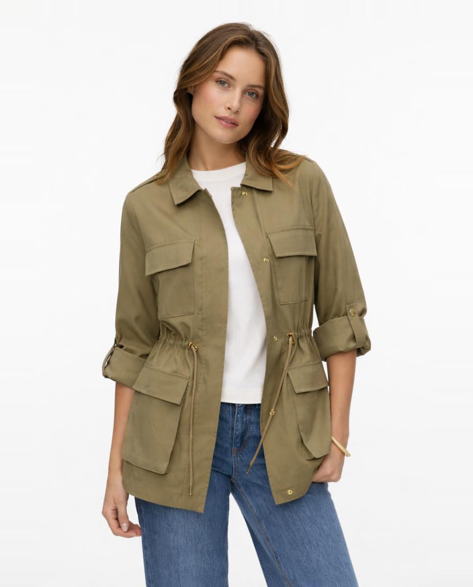 Parka com Mangas Ajustáveis e Colarinho de Camisa Caqui-5