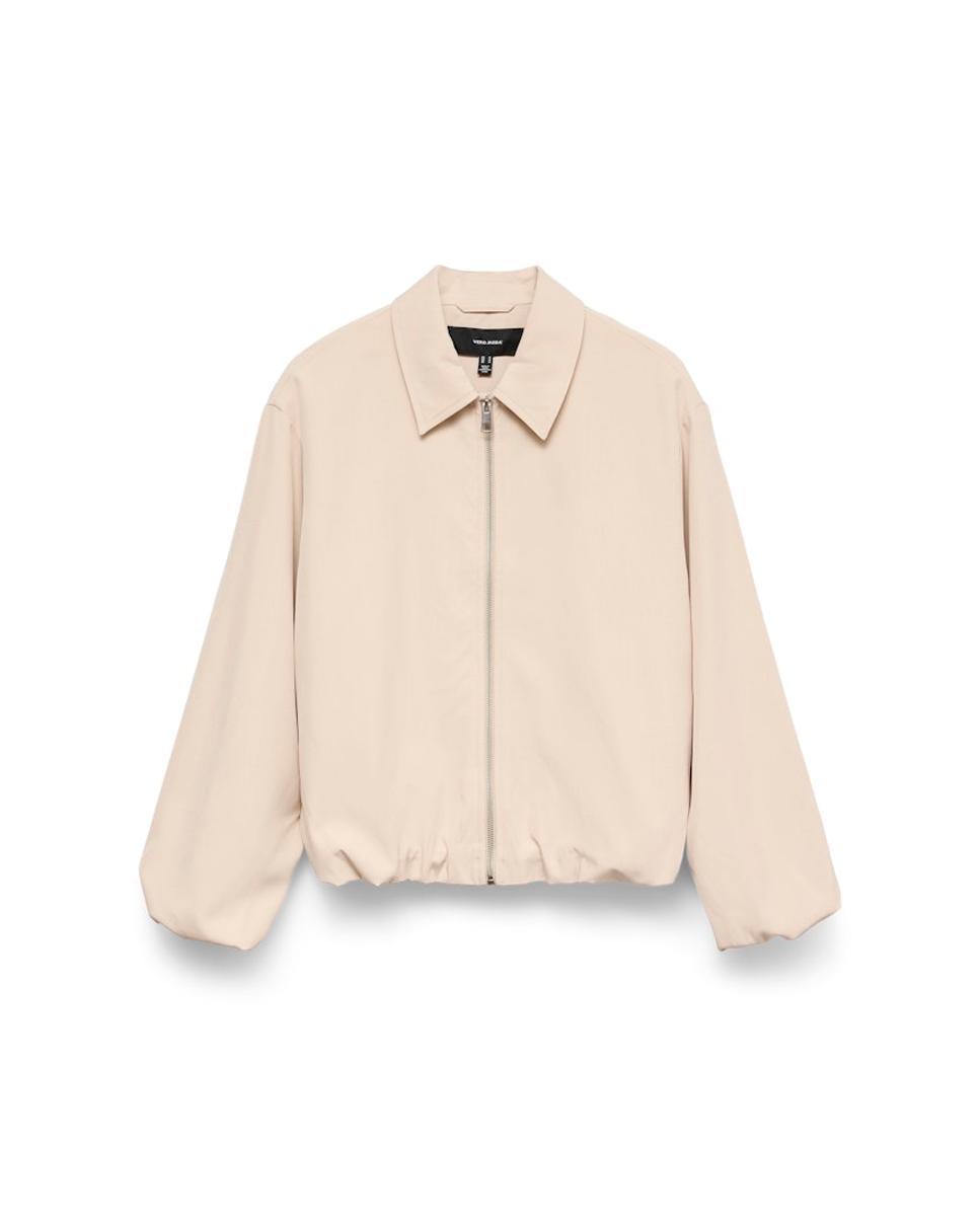 Casaco Tipo Blusão Bomber com Colarinho de Camisa Branco-gelo-4