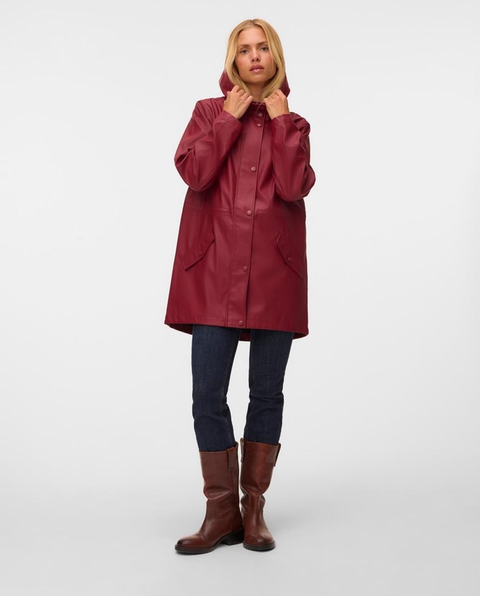 Chubasquero de mujer midi con capucha - Vero Moda - Rojo Rojo-1