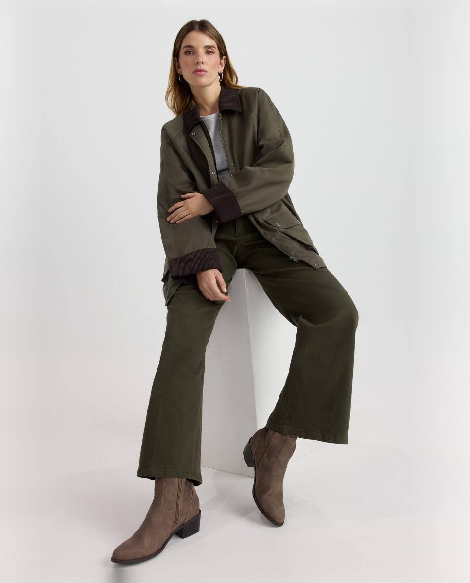 Casaco Oversize com Colarinho de Camisa Verde-2