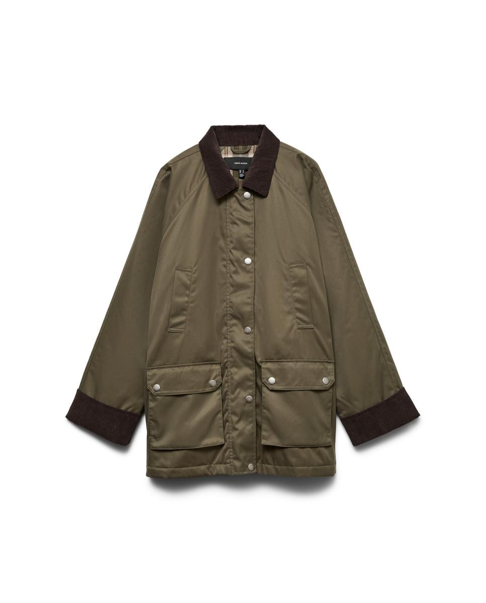 Casaco Oversize com Colarinho de Camisa Verde-5