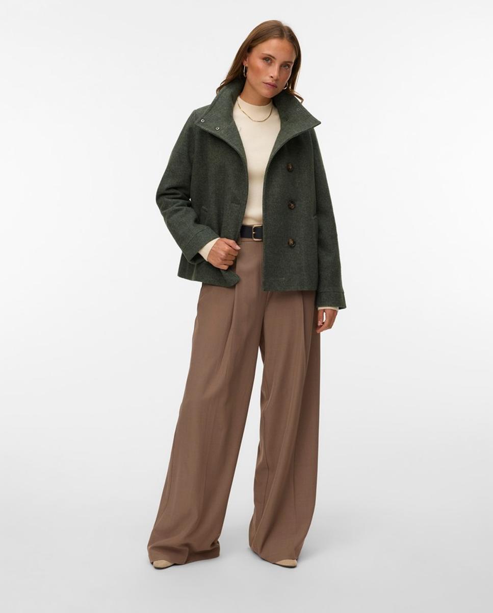 Sobretudo Curto de Pano com Gola Alta Verde-militar-2