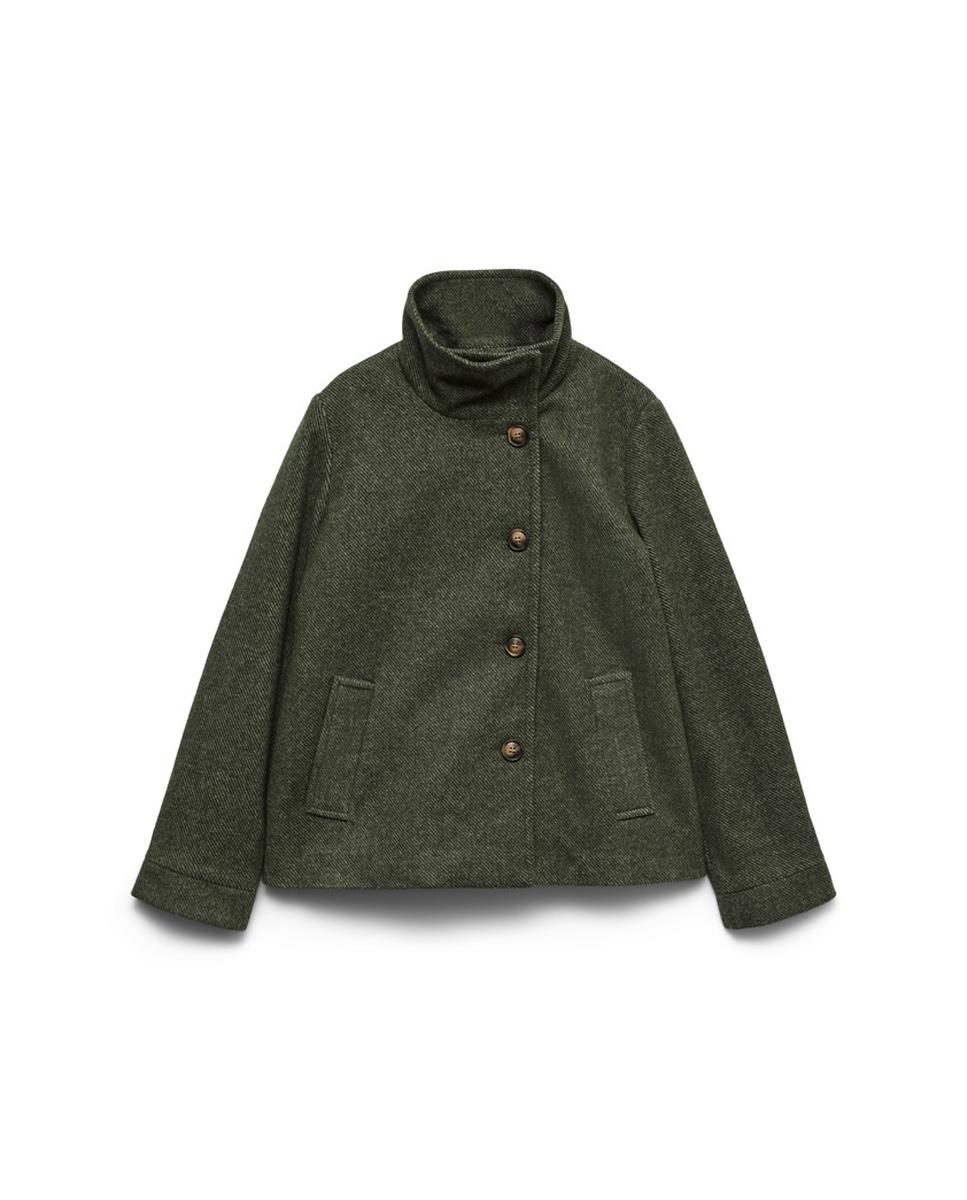 Sobretudo Curto de Pano com Gola Alta Verde-militar-5