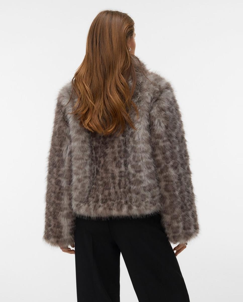 Sobretudo de Animal Print de Leopardo com Efeito de Pelo Pedra-2