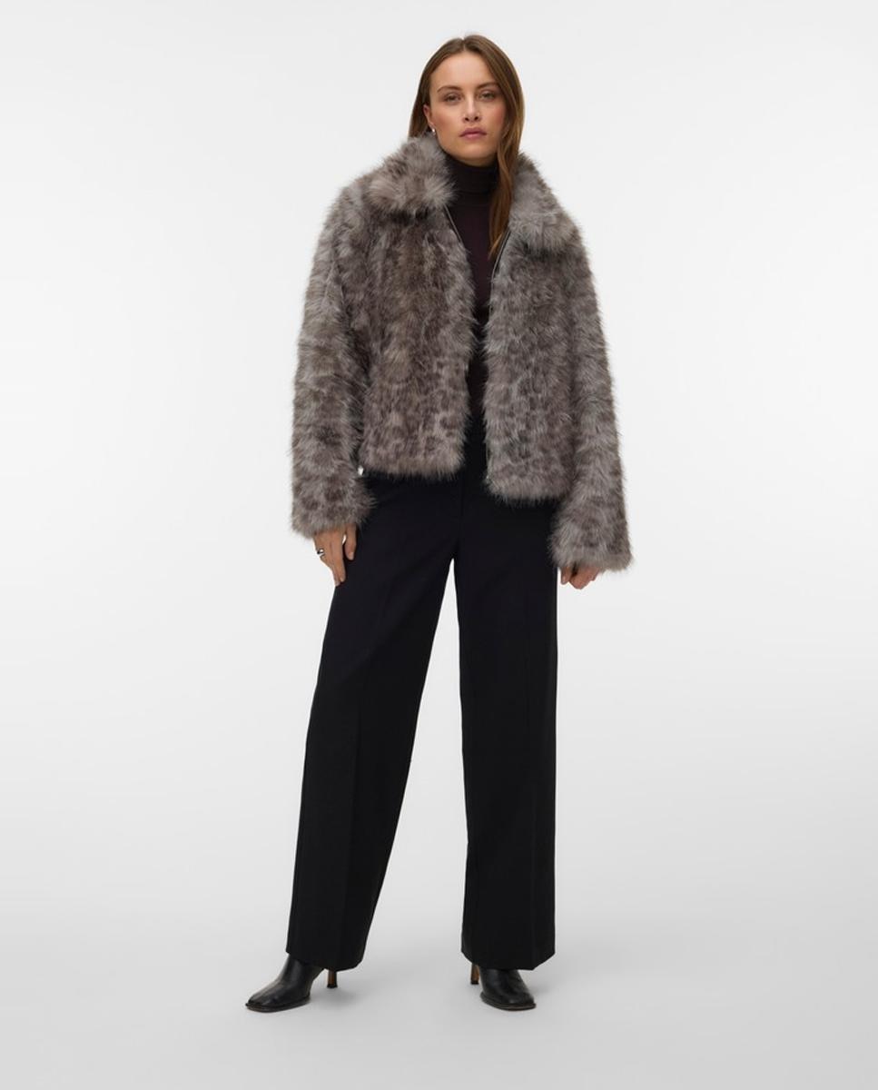 Sobretudo de Animal Print de Leopardo com Efeito de Pelo Pedra-4