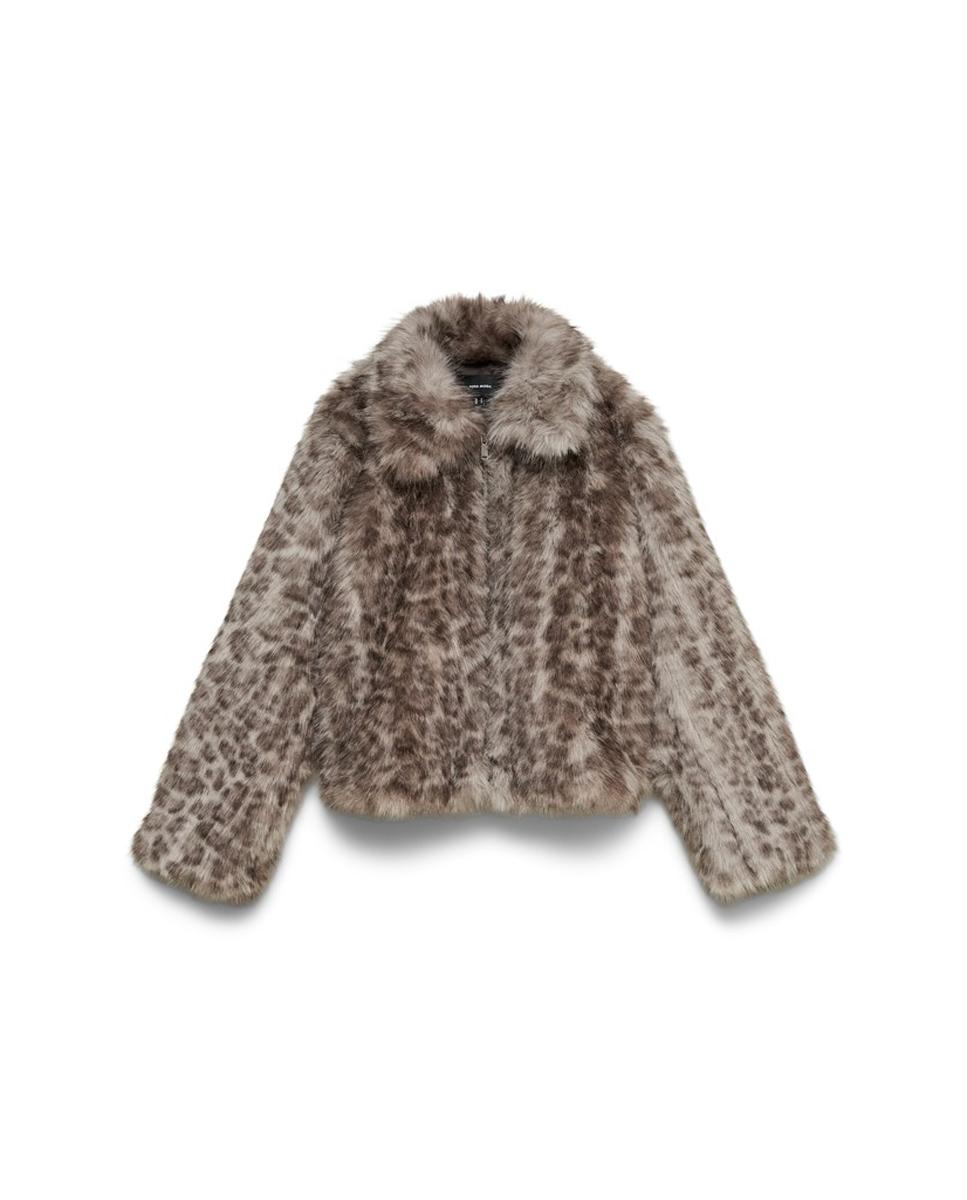Sobretudo de Animal Print de Leopardo com Efeito de Pelo Pedra-5