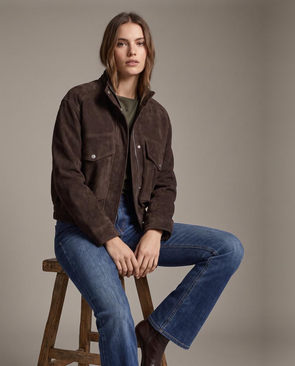 Imagen 1 de Chaqueta de ante estilo bomber Marrón oscuro
