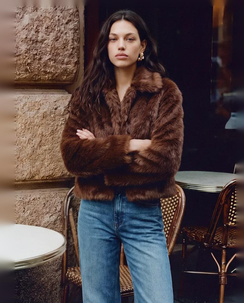 Chaqueta corta efecto pelo mujer - Vero Moda - Marrón Marrón-3